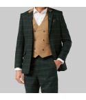 3 Piece Tweed Suit Olive Green Herringbone Check for Men