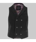 Black Velvet Double Breasted Collar Waistcoat