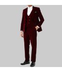 Burgundy Velvet 3 Piece Wedding Suit for Men