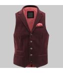 Corduroy Maroon Collar Waistcoat for Men