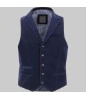 Corduroy Navy Blue Collar Waistcoat for Men
