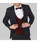 Eton Blue Tweed Suit With Wine Waistcoat for Men