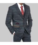 Eton Navy Blue Check Tweed Suit for Men