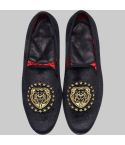 Fashion Embroidered Velvet Loafer Black for Men