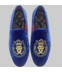 Fashion Embroidered Velvet Loafer Blue for Men