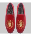 Fashion Embroidered Velvet Loafer Red for Men
