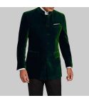 Green Nehru Collar Velvet Jacket