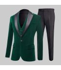 One Button Green 3 Piece Suit Velvet Jacket
