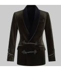 Plain Velvet Green Smoking Jacket for Men