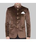 Premium Brown Velvet Nehru Collar Blazer Jacket
