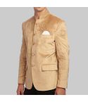 Premium Camel Velvet Nehru Collar Blazer Jacket
