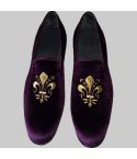Purple Velvet Loafer Embroidered Slipper for Men