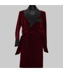 Quilted Burgundy Velvet Smoking Jacket Robe for Men