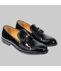 Real Leather Black Patent Tassel Loafers for Men