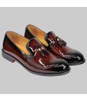 Real Leather Brown Patent Tassel Loafers for Men