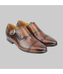 Real Leather Monk Strap Brown for Men