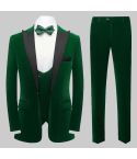 Velvet 3 Piece Suit Dinner Jacket Vest Pants Suit Set Green