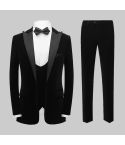 Velvet 3 Piece Suits Vest Pants Suit Set Black