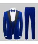 Velvet 3 Piece Suits Vest Pants Suit Set Royal Blue