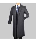 Wool and Cashmere Regular Fit Dress Top Coat Long in Charcoal