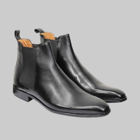 Black Calf Leather Chelsea Boots for Men