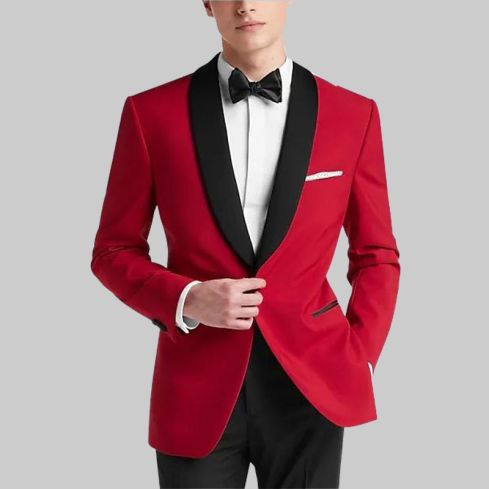 Black Notch Slim Fit Tuxedo Red Jacket for Men