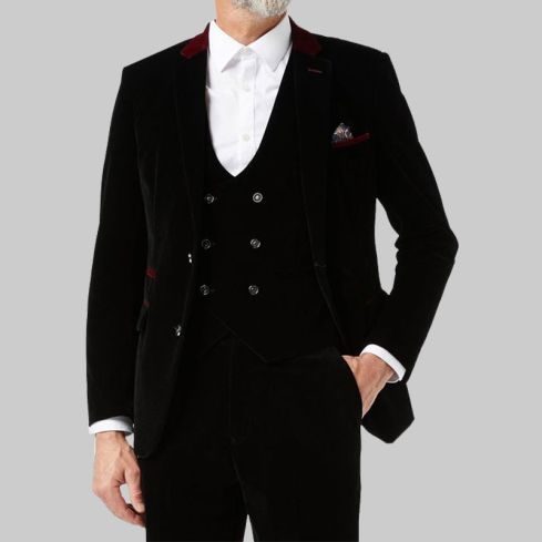Black Velvet 3 Piece Wedding Suit for Men