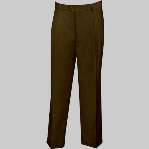 Brown Dress Pants Regular Leg Pleated With Cuffs