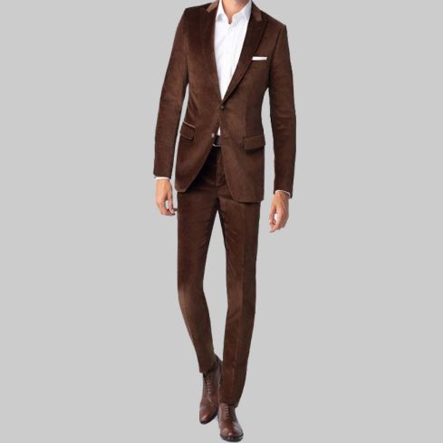 Brown Notch Lapel Velvet 2 Piece Suit
