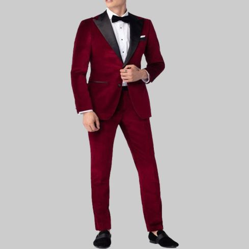 Burgundy Velvet Tuxedo Suit for Men