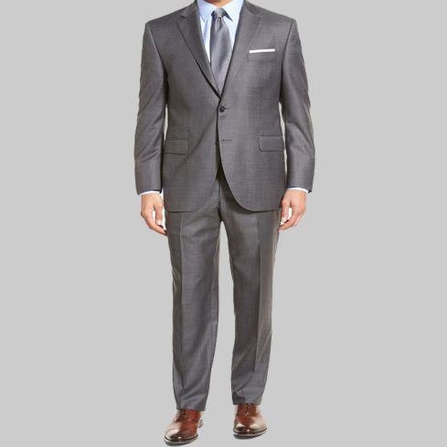 Classic Fit Solid Wool 3 Piece Gray Suit