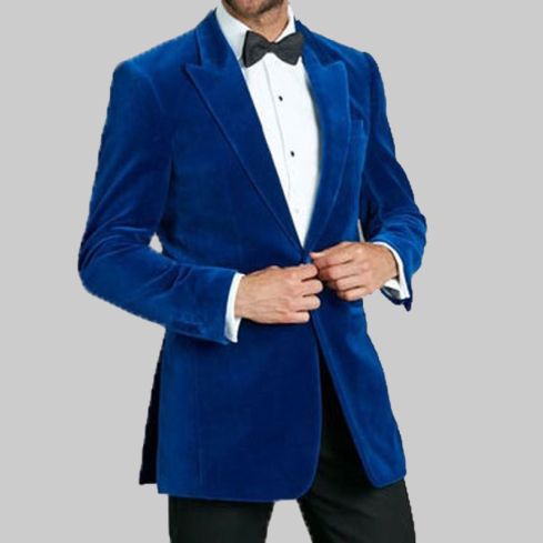 Classic Royal Blue Velvet Jacket for Men