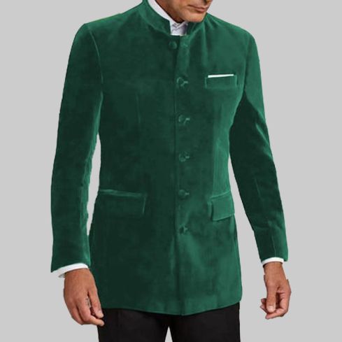 Emerald Nehru Collar Velvet Jacket for Men