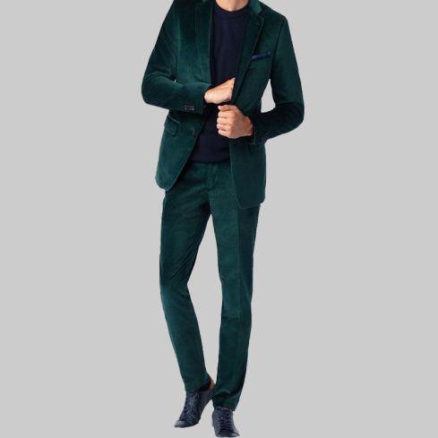 Emerald Notch Lapel Velvet 2 Piece