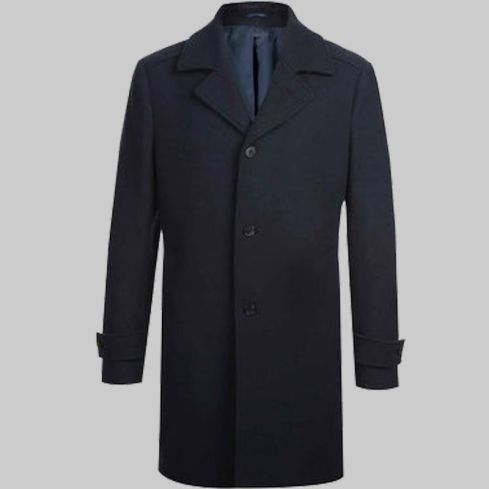 English Laundry Navy Slim Fit Wool Blend Long Overcoat for Men