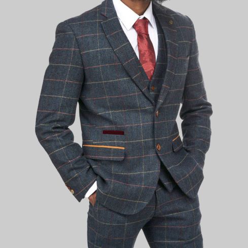 Eton Navy Blue Check Tweed Suit for Men