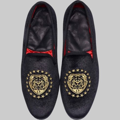 Fashion Embroidered Velvet Loafer Black for Men
