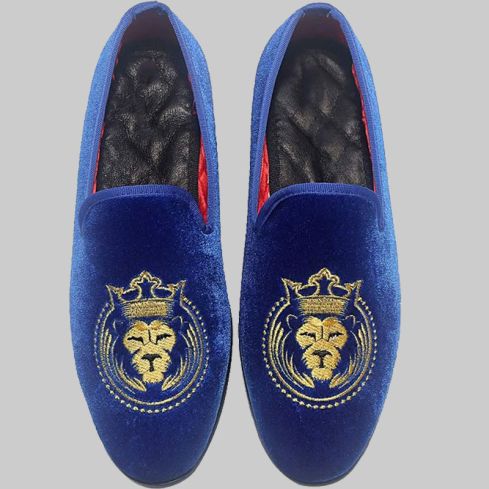 Fashion Embroidered Velvet Loafer Blue for Men