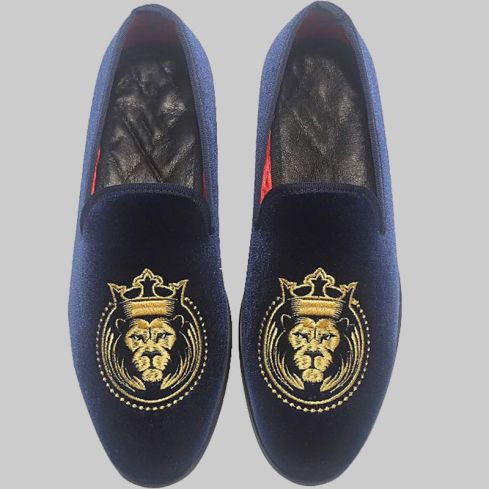 Fashion Embroidered Velvet Loafer Navy