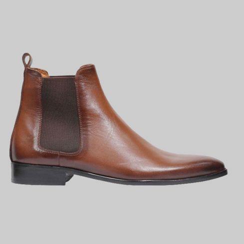For Men Tan Calf Leather Chelsea Boots