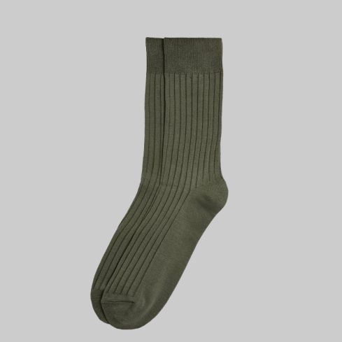Forest Green Fine Ribbed Socks for Men