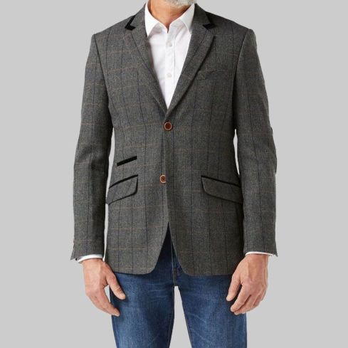 Gray Tweed Check Blazer for Men