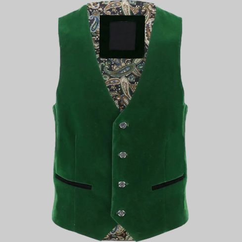 Green Velvet Plain Waistcoat