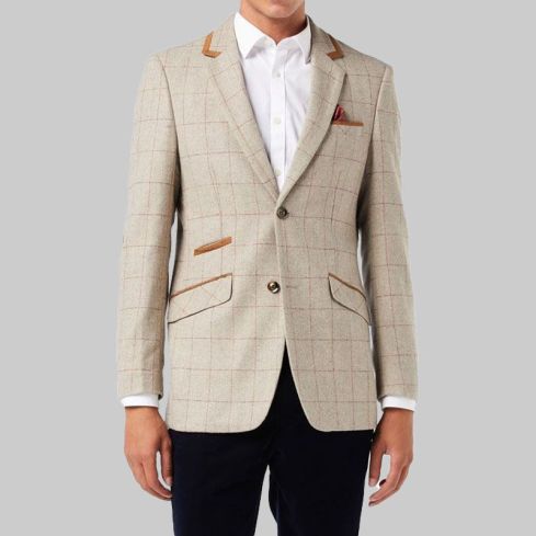 Herringbone Tweed Check in Tan for Men