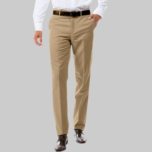 Khaki Dress Pants Regular Leg Flat Front