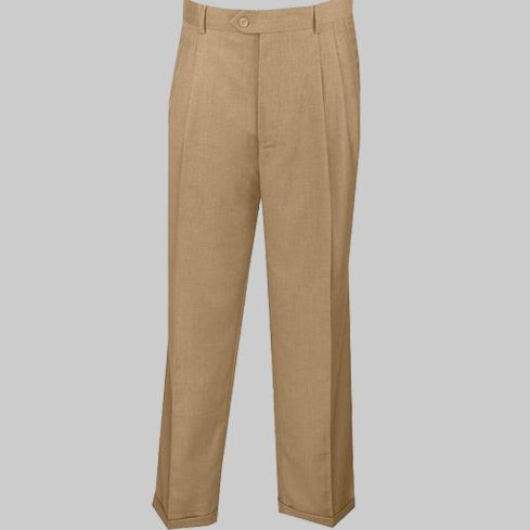 Khaki Dress Pants Regular Leg Pleated Pre-hemmed With Cuffs