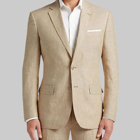 Linen Slim Fit 3 Piece Suit Khaki for Men