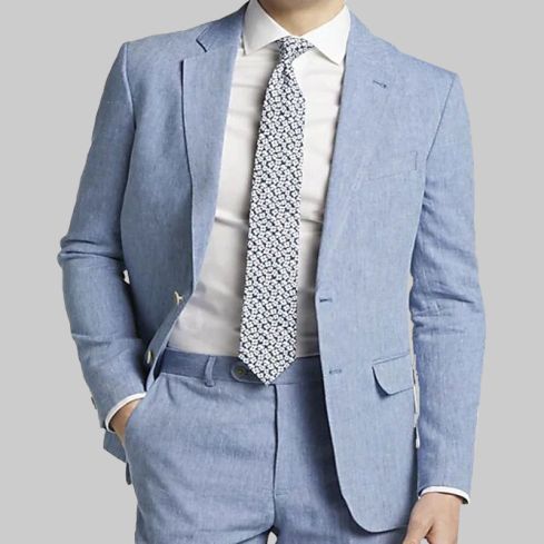 Linen Slim Fit Suit Light Blue for Men