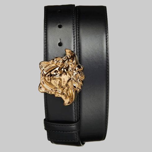 Medusa Head Leather Belt Black for Men