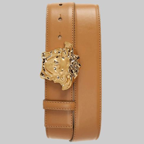Medusa Head Leather Belt Gold for Men